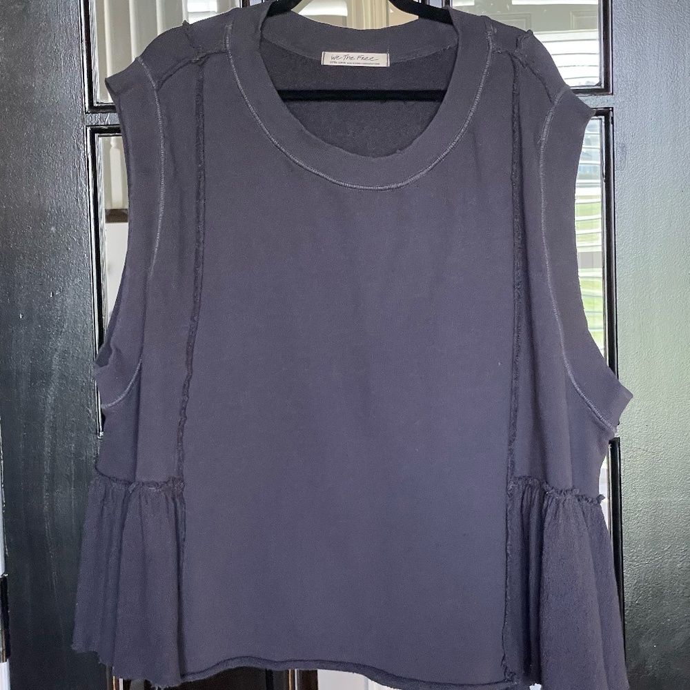 Free People XL Sleeveless Distressed Sweatshirt Tunic